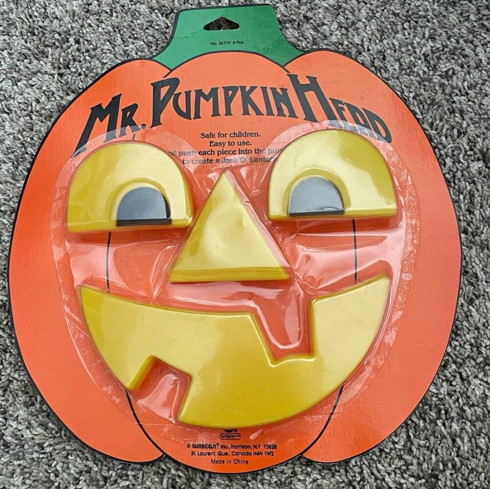 Vintage Mr. Pumpkin Head Jack-O-Lantern Face Kit Halloween 1988 AMSCAN NOS